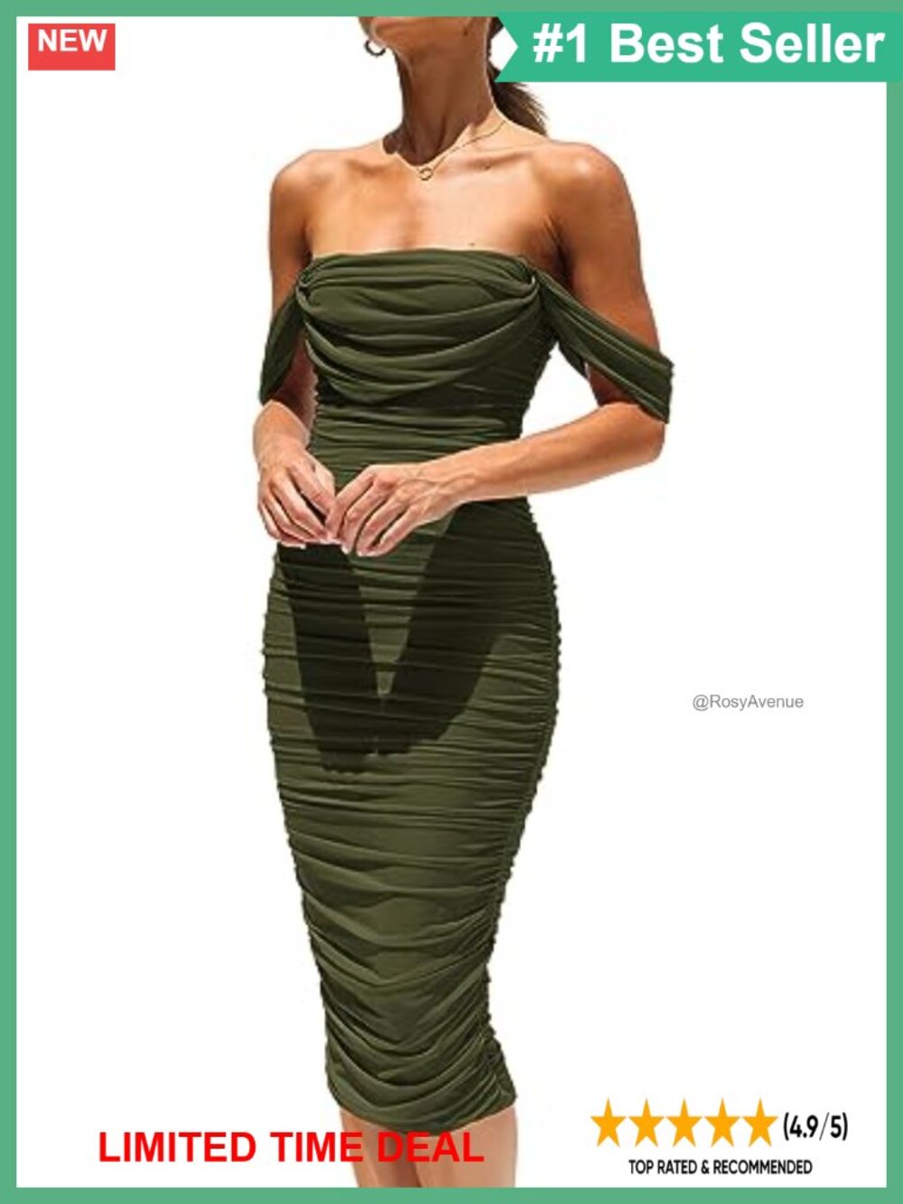 Off Shoulder Bodycon Midi Dress Ruched Mesh Party Cocktail
